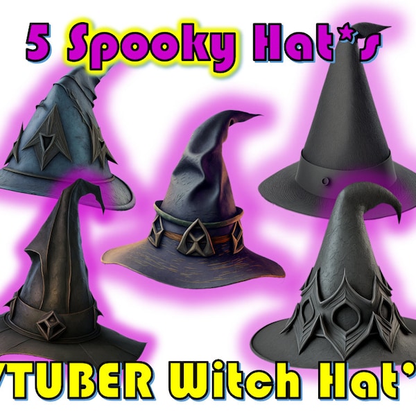 VTUBER ASSET - 5 Spooky Witch Hat's (PNG)