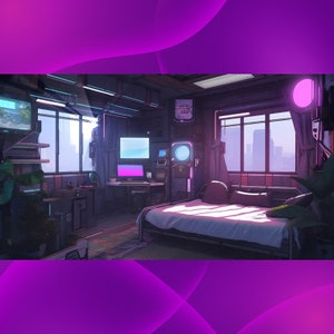 VTUBER ANIMATED BACKGROUND - Cyberpunk Apartment (loop, 1080p, twitch, obs) image 3