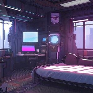 VTUBER ANIMATED BACKGROUND - Cyberpunk Apartment (loop, 1080p, twitch, obs) image 4