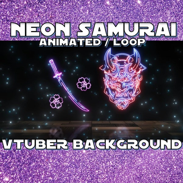 ANIMATED VTUBER BACKGROUND | Neon Samurai Room (loop, 1080p, stream background)