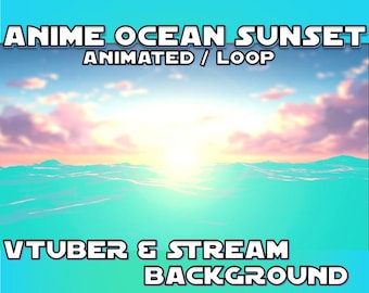ANIMATED STREAM BACKGROUND | Cozy Anime Ocean Sunset (loop, 1080p, stream overlay, vtuber)