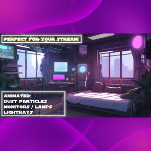 VTUBER ANIMATED BACKGROUND - Cyberpunk Apartment (loop, 1080p, twitch, obs) image 2