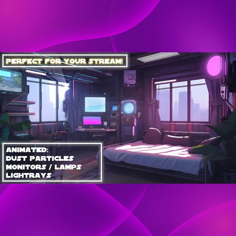 VTUBER ANIMATED BACKGROUND - Cyberpunk Apartment (loop, 1080p, twitch, obs) image 2