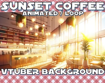 VTUBER ANIMATED BACKGROUND - Sunset Coffee (loop, 1080p,lofi,relax)