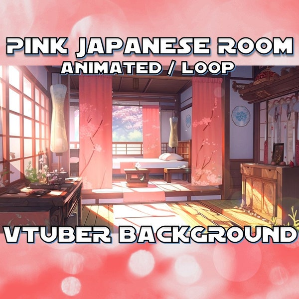 ANIMATED BACKGROUND | Pink Japanese Traditional Room (loop, 1080p, stream overlay, cozy, lofi)