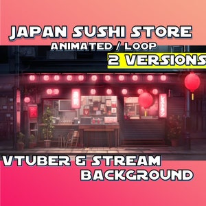 ANIMATED VTUBER BACKGROUND | Japan Sushi Store (loop, 1080p, stream overlay, cozy rain)