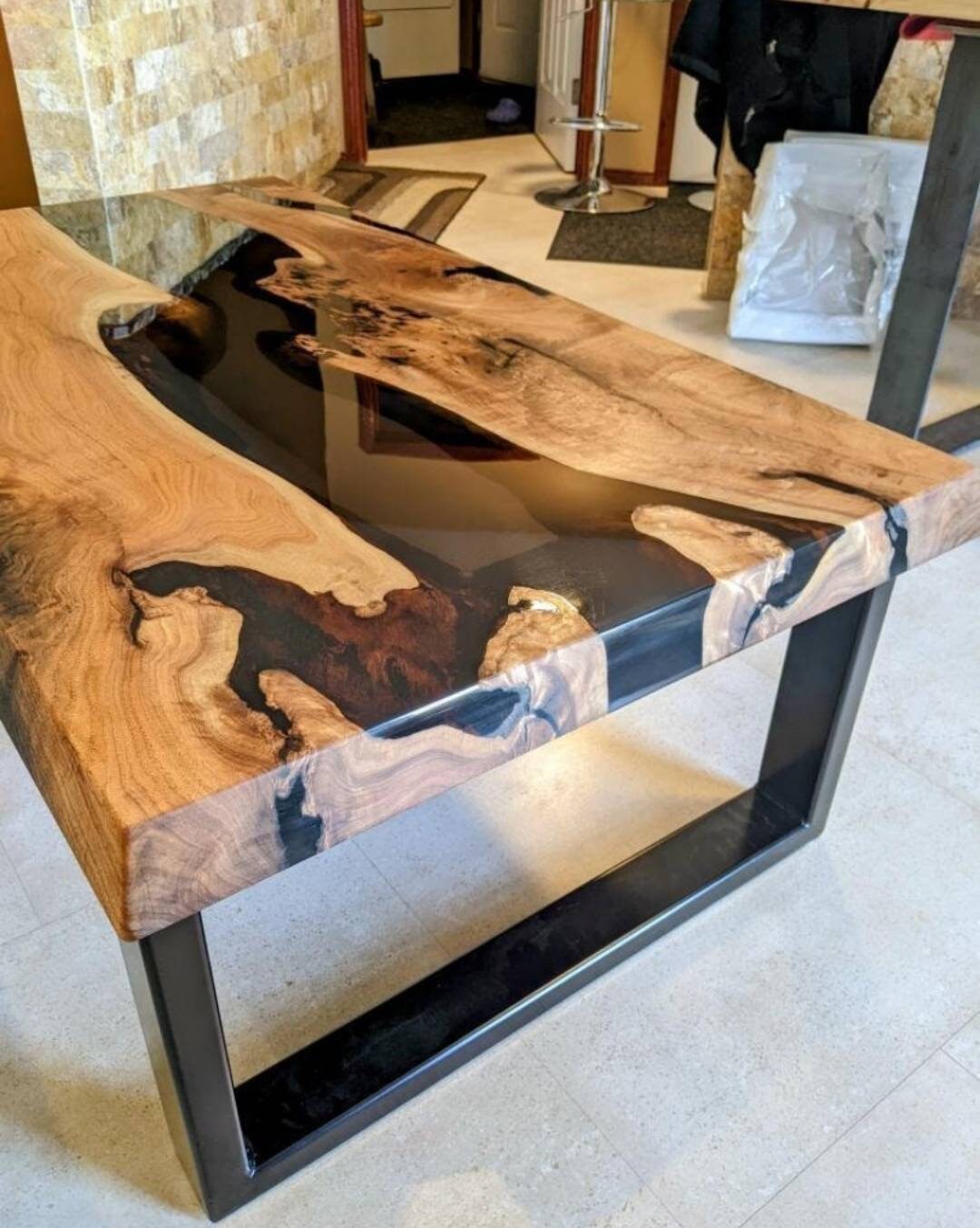 Handmade Walnut Black Epoxy Coffee Table, Epoxy, End , Christmas, Gift