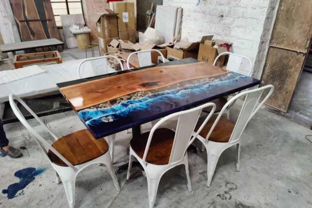 Ocean Wave Epoxy Sofa Centre Dining Table Resin River Walnut Table ...