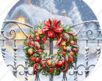 Christmas Wreath on Front Gate Wreath Sign-Sublimation-Round-Christmas-Decor