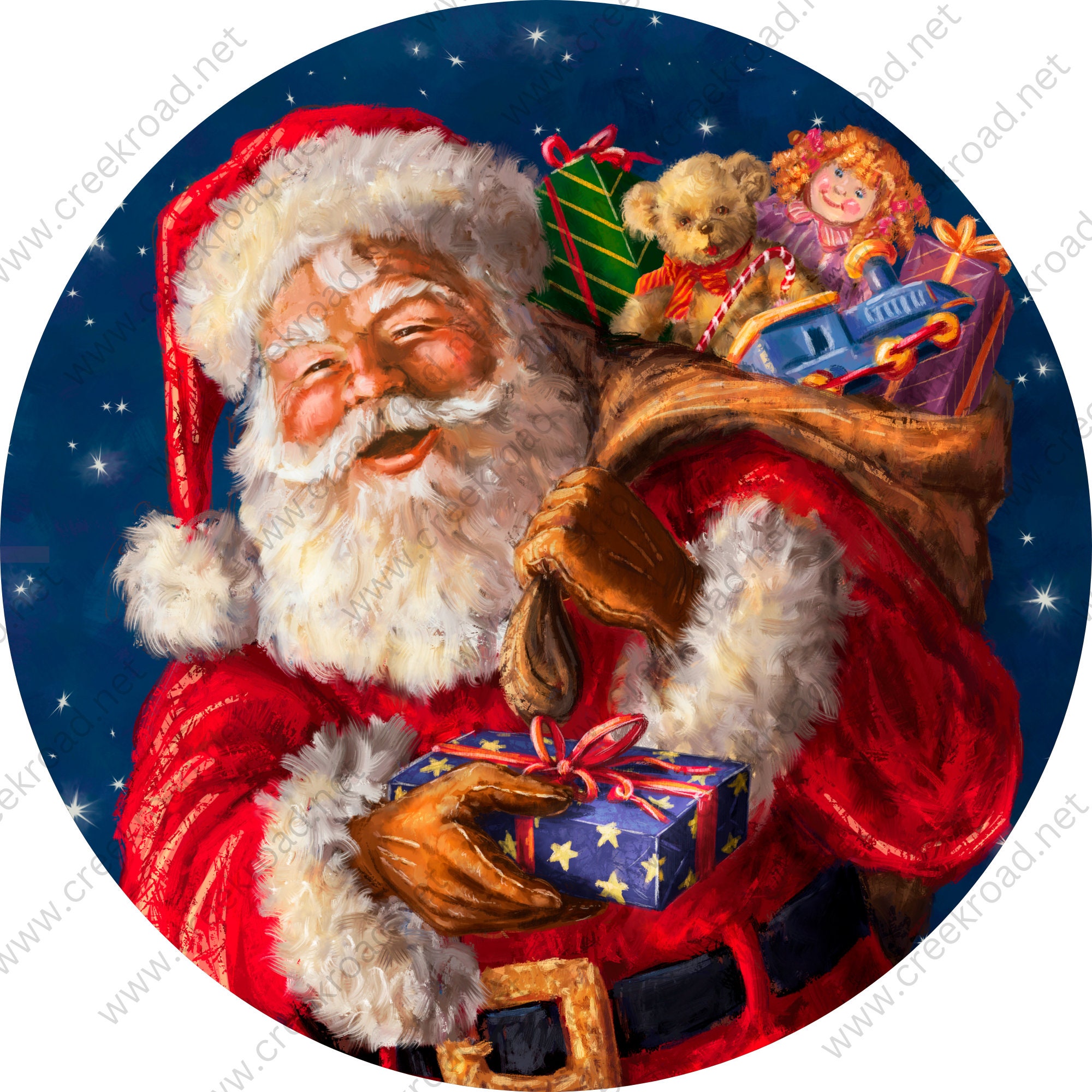 Santa Claus Sack of Toys Over His Shoulder Wreath Sign-sublimation