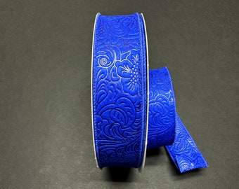 1.5" X 50Yd Wired Ribbon-Embossed Flower Breeze Ribbon-841-09-469-Blue-Wreaths-Crafts-Decor-Everyday-Waterproof