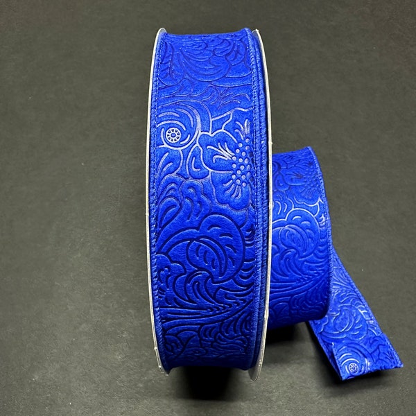 1.5" X 50Yd Wired Ribbon-Embossed Flower Breeze Ribbon-841-09-469-Blue-Wreaths-Crafts-Decor-Everyday-Waterproof