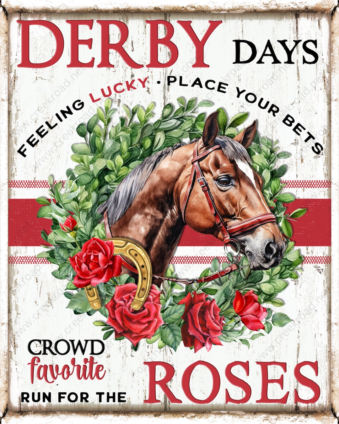 Derby Days Run for the Roses Kentucky Horse Roses Wreath Sign-8