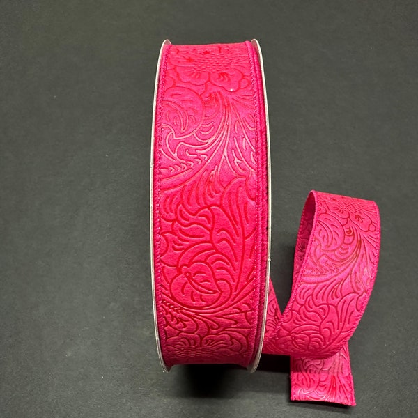 1.5" X 50Yd Wired Ribbon-Embossed Flower Breeze Ribbon-841-09-470-Fuchsia (Hot Pink)-Wreaths-Crafts-Decor-Everyday-Waterproof