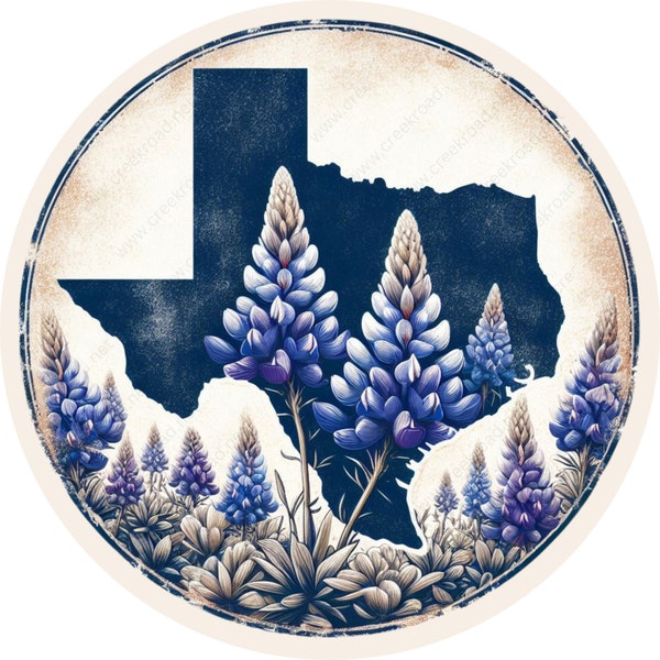 Texas Bluebonnet Vintage Blue Wreath Sign-Round-Spring-Summer-Sublimation-Attachment-Decor