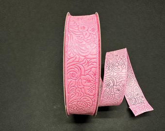 1.5" X 50Yd Wired Ribbon-Embossed Flower Breeze Ribbon-841-09-461-Pink-Wreaths-Crafts-Decor-Everyday-Waterproof