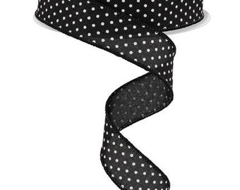 7/8" X 10Yd Wired Ribbon-Black/White Raised Swiss Dots On Royal-RG0765102-Wreaths-Crafts-Ribbon-Everyday