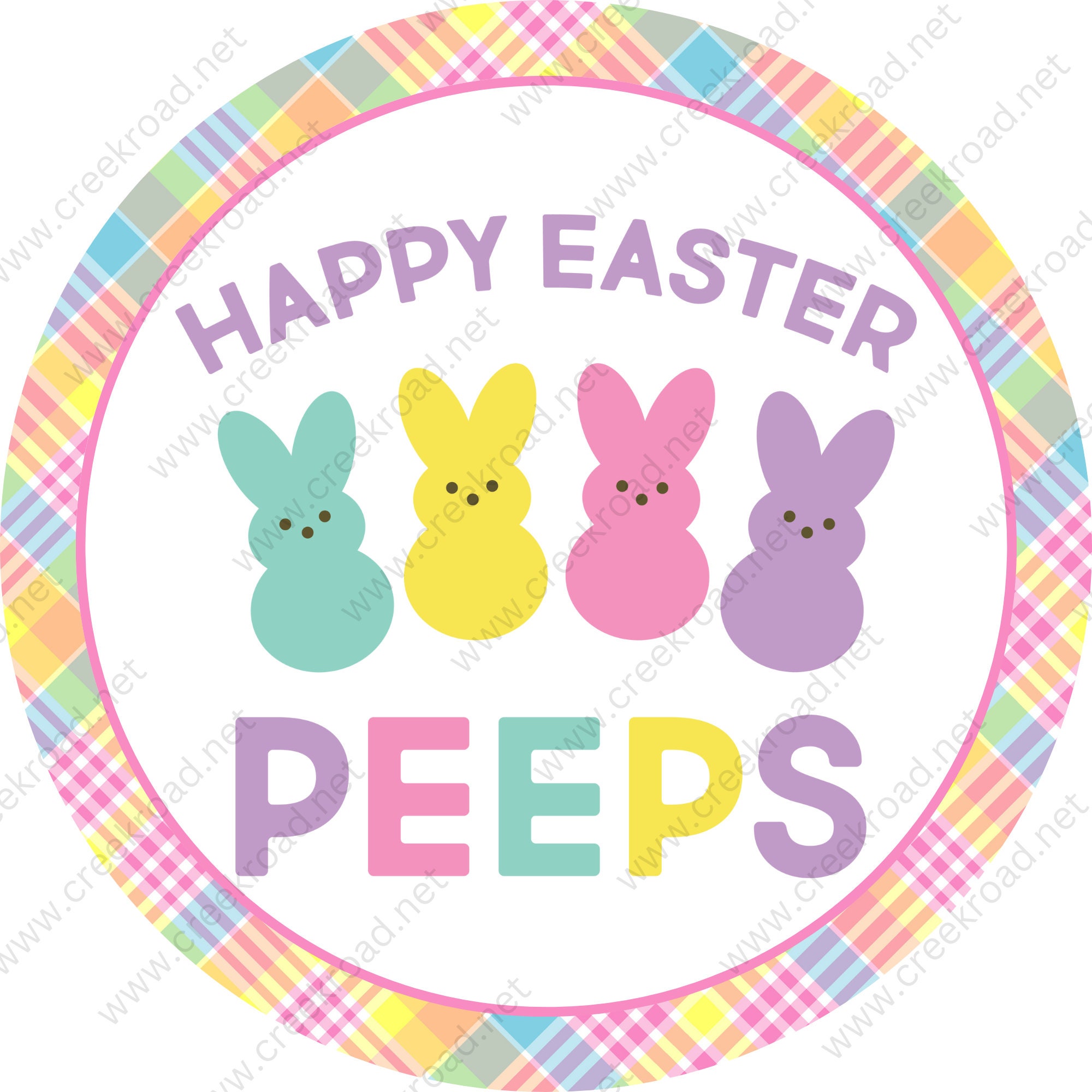 Happy Easter Peeps Bunnies Easter Plaid Wreath Sign - Sublimation