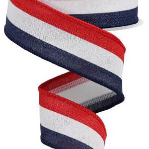 1.5&quot; X 10Yd Wired Ribbon-3 Color 3-In-1 Royal Burlap-RG0160132-Red/White/Navy Blue-Wreaths-Crafts-Patriotic-Decor-
