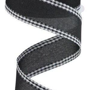 May include: Black and white gingham ribbon with a black satin center. The ribbon has a wired edge.