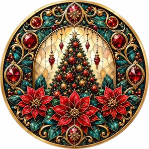 Red Jeweled Christmas Tree Sublimated Wreath Sign
