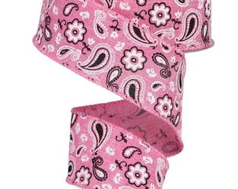 1.5" X 10Yd Wired Ribbon-Bandana -Pink/White-RGC190022