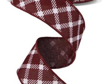 1.5&quot; x 10yd Diamond Check/Faux Royal Burlap-RGE161005-Burgundy/White