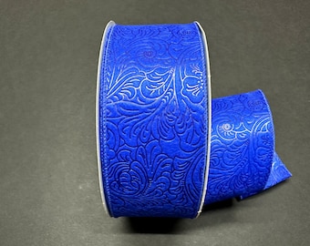 2.5" X 50Yd Wired Ribbon-Embossed Flower Breeze Ribbon-841-40-469-Blue-Wreaths-Crafts-Decor-Everyday-Waterproof