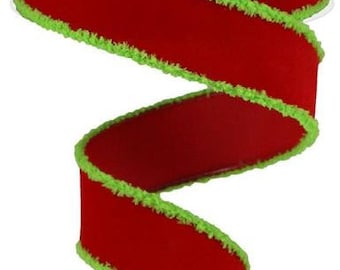 1.5 Rough Stitch Edge Ribbon: White/Red - 10yd (RG01108F4)
