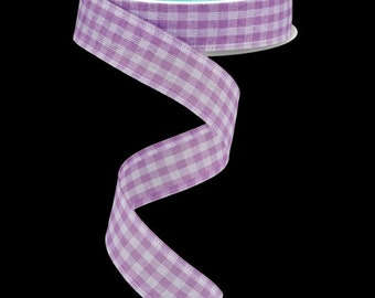 7/8" X 10Yd Wired Ribbon-Lavender/White Gingham Check-RG07048G6-Wreaths-Crafts-Ribbon-Everyday