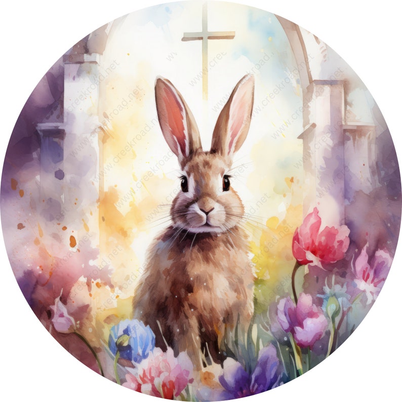 Holy She Rabbit Easter Rabbit With Holy Cross Watercolor Wreath Sign-sublimation ...