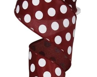 2.5" X 10Yd Wired Ribbon-Medium Polka Dots-Maroon/White-RG01204CX