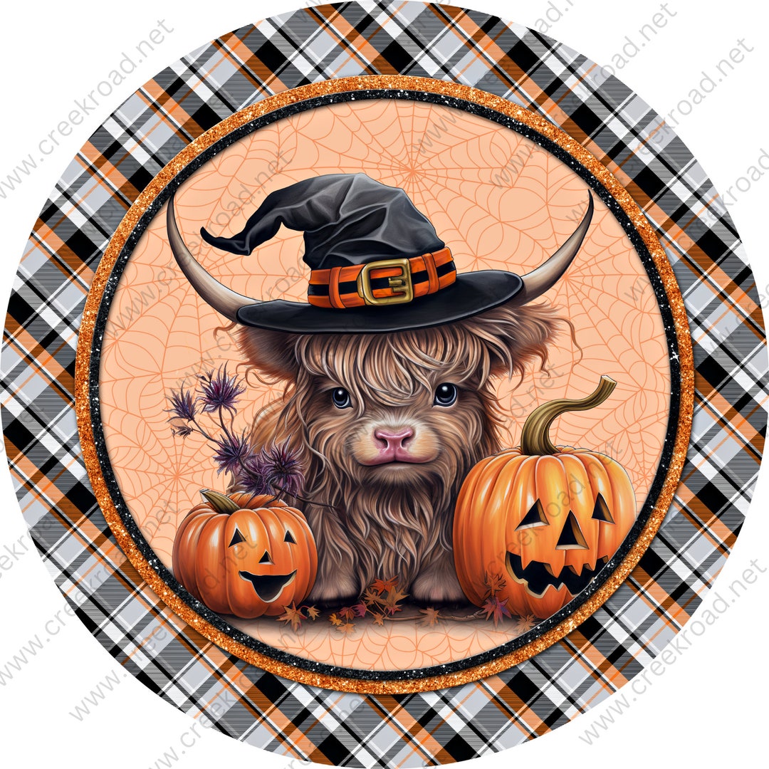 Cute Halloween Highland Cow Jackolanterns Orange Black Plaid Border ...
