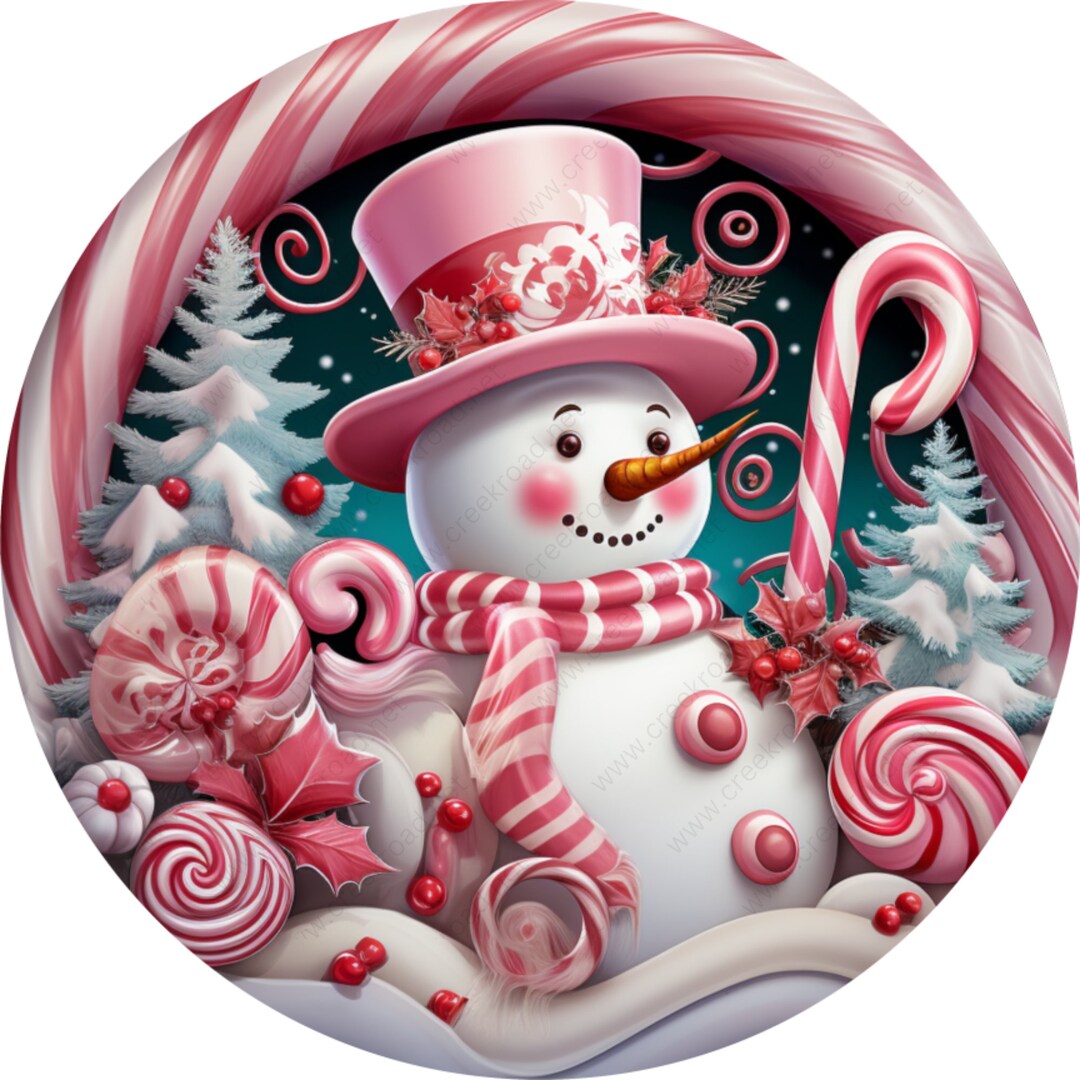 Pink White Candy Cane Snowman Wreath Etsy
