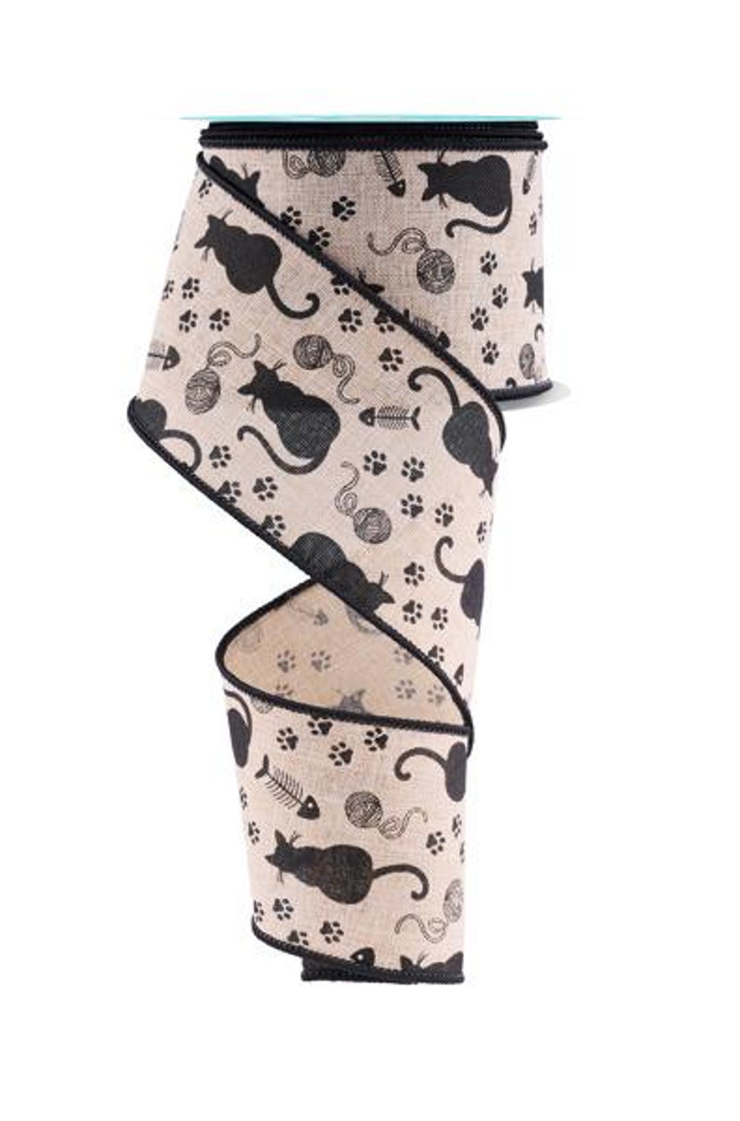 2.5 X 10yd Wired Ribbon-cat Silhouettes-natural/black-rgf151218 - Etsy