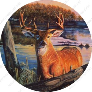 Buck Deer Along Lake Shoreline Wreath Sign-Round-Sublimation-Decor-Attachment