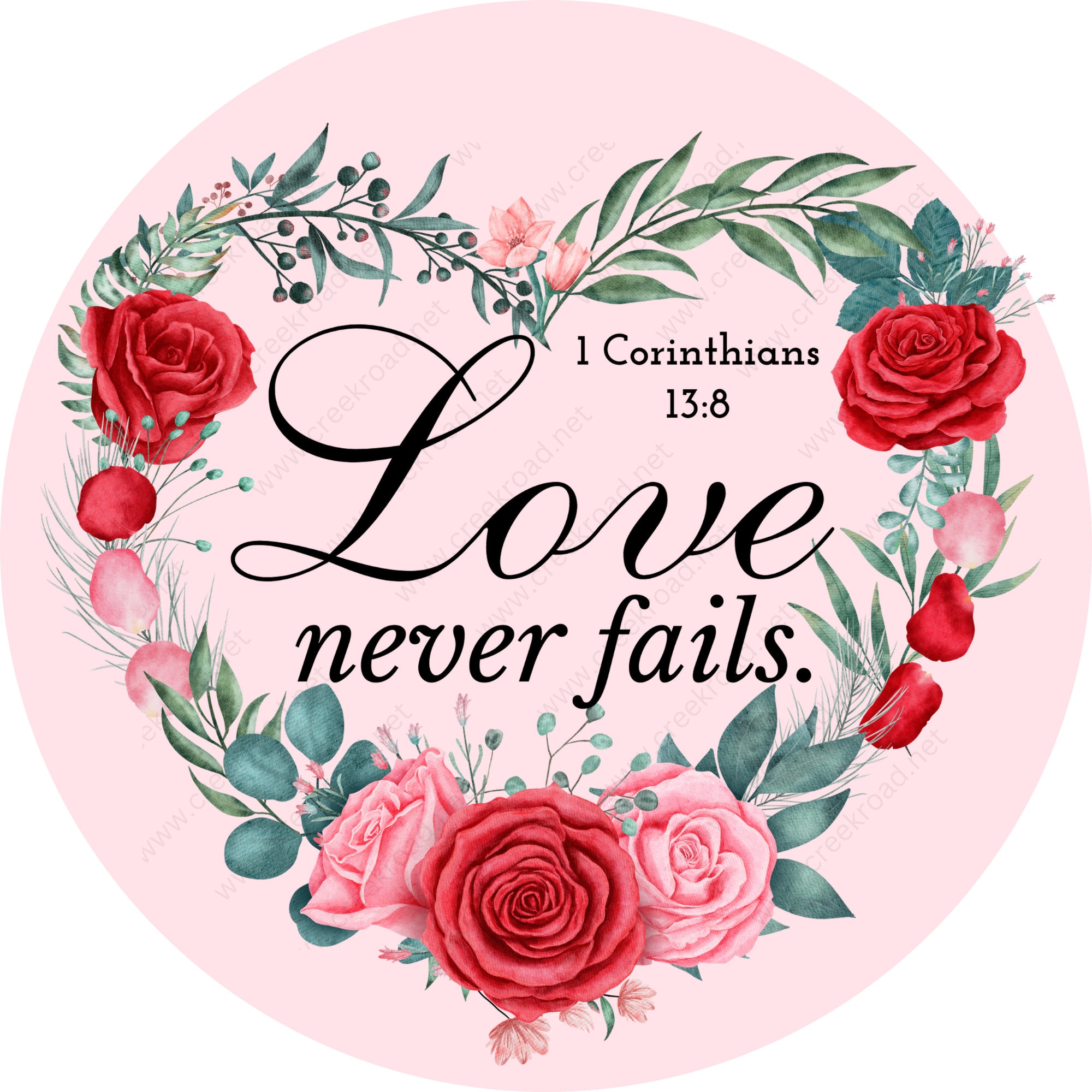 1 Corinthians 13:8 Love Never Fails Wreath Sign-valentine-heart