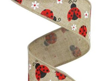 1.5" X 10Yd Wired Ribbon-Mini Ladybugs On Royal Ribbon-RGA162201-Lt Beige/Red/White-Wreaths-Crafts