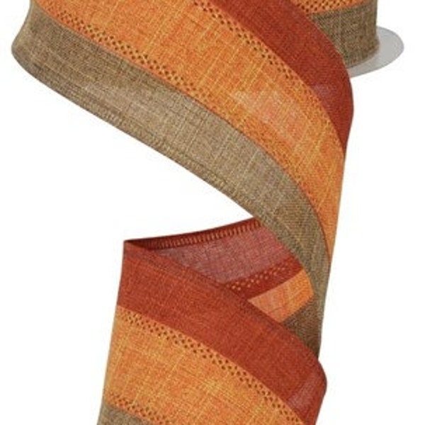 2.5" X 10Yd Wired Ribbon-Tan Orange Rust 3 Color 3-In-1 Royal Burlap-RG1604MY-Fall