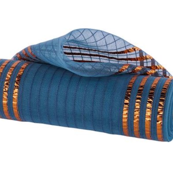 10.25" x 10yd Mesh-Fine Weave x L Foil/Jute Brdr-Smoke Blue/Orange-RY5038FX