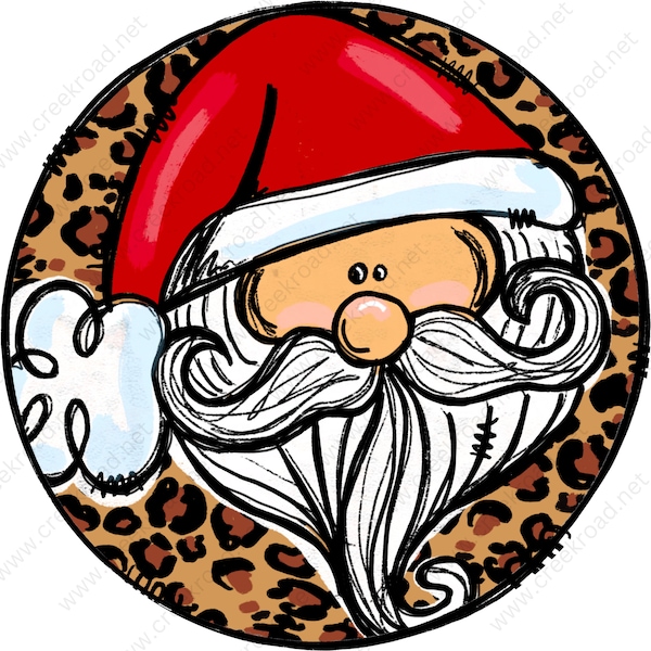 Whimsy Christmas Santa Claus Leopard Background Wreath Sign-Holiday-Sublimation-Attachment-Decor