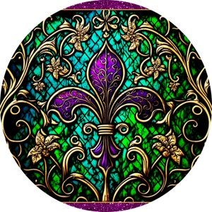 Ornate Purple Fleur De Lis Wreath Sign-purple, Green, and Gold-metal ...