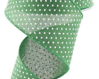 2.5" X 10Yd Wired Ribbon-Raised Swiss Dots On Royal-Emerald Green/White-RG0165206