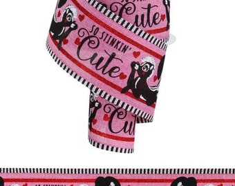 2.5" X 10Yd Wired Ribbon-Valentines Skunks/Stripe-Pink Black White Red-RGA849422-Wreaths-Crafts-Decor-Valentines