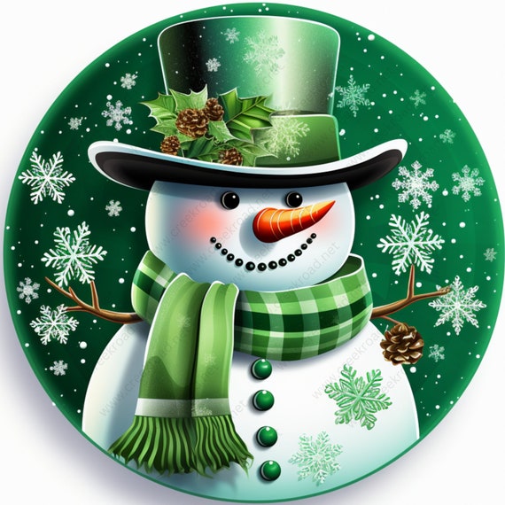 Red Green White Let It Snow Snowflake Snowman Sign Deco Mesh