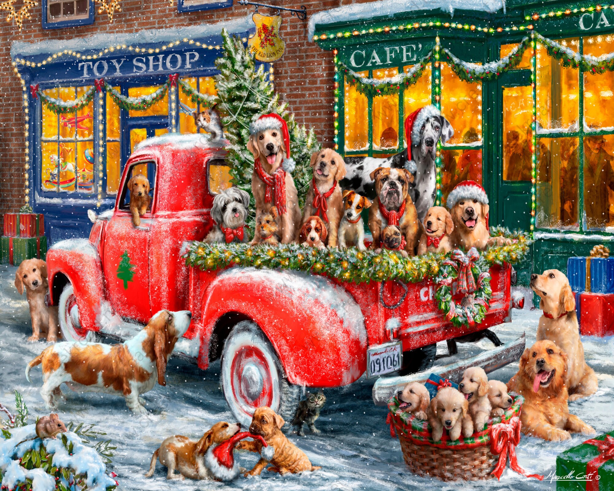 Classic Red Chevy Truck Full of Dogs Wreath Sign-10