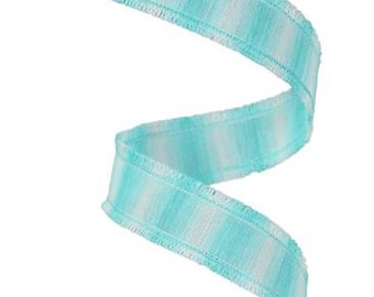 7/8" X 10Yd Wired Ribbon-Turquoise Two-Tone W/Fuzzy Edge-RN586436-Wreaths-Crafts-Ribbon-Everyday