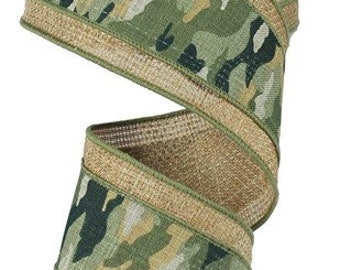 2.5" X 10Yd Wired Ribbon-2 In 1 Camouflage/Cross Royal-RG8139RF-Wreaths-Crafts-Decor-Everyday