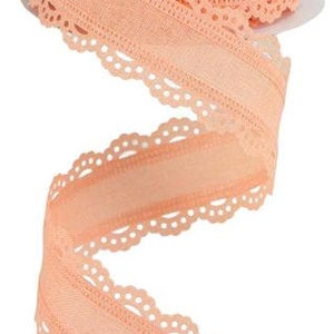 1.5&quot; X 10Yd Wired Ribbon-Peach Scalloped Edge Royal Burlap-RGC1302ET-Wreaths-Crafts-Decor-Everyday