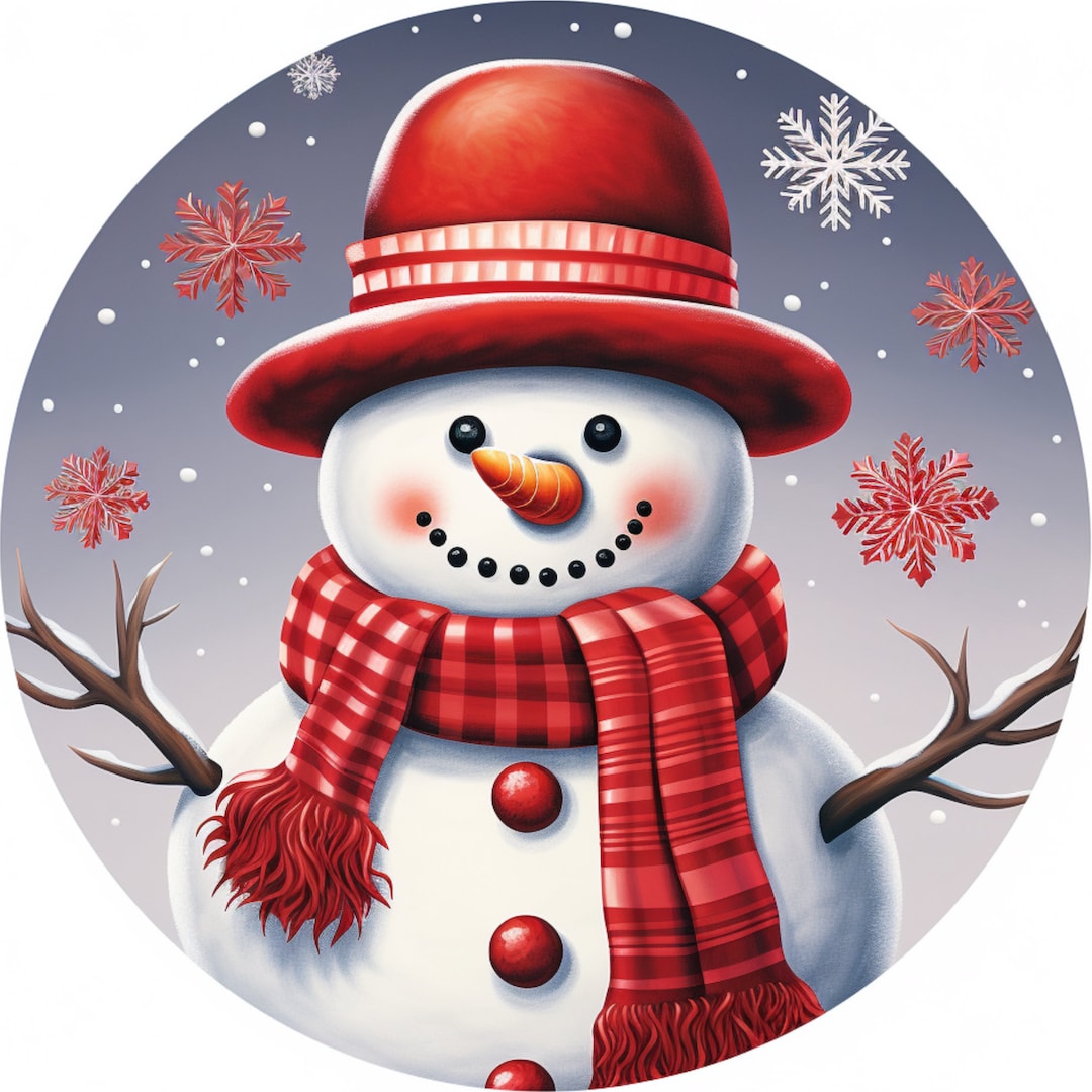 Cute Smiling Snowman With Red Hat and Scarf-christmas-winter-wreath ...